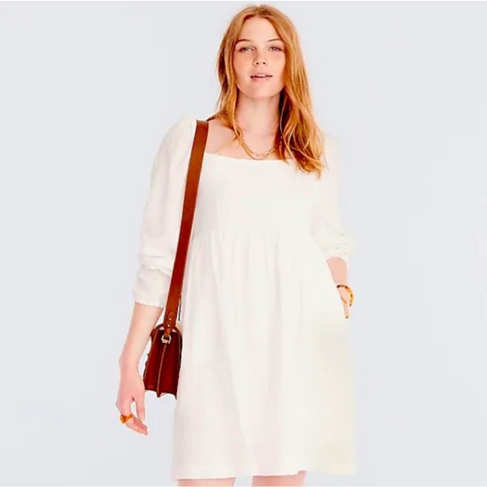 NEW J. Crew Squareneck Soft Gauze Dress White Size XS NWT